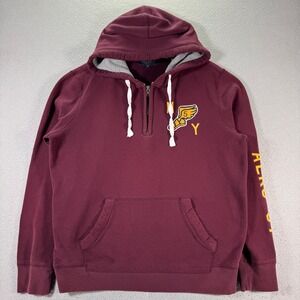 Aeropostale Mens Burgundy Quarter Zip Hoodie Winged Foot NY Graphic Large Surf